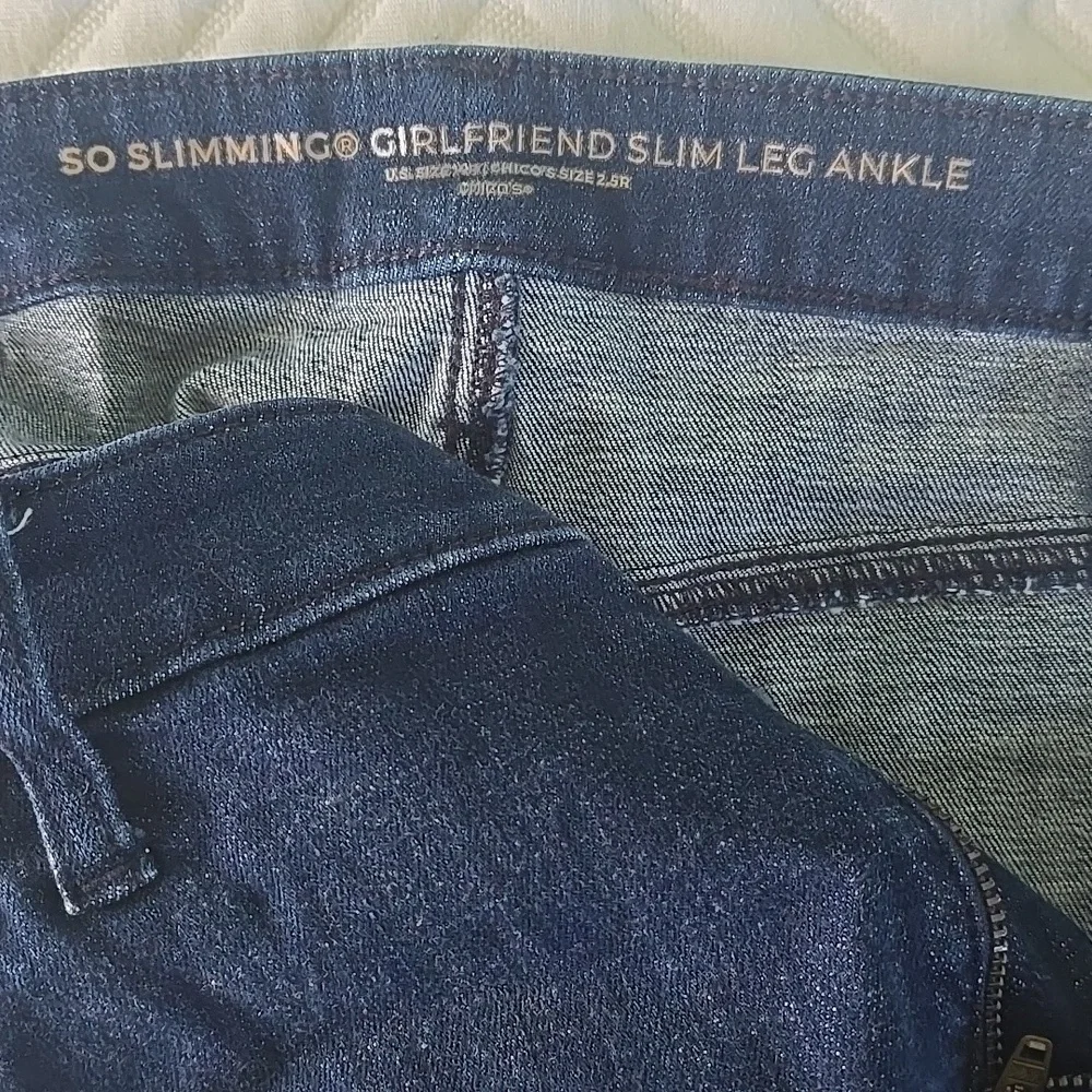 Womens So Slimming Girlfriend Slim Leg,Blue and Tan Straight Jeans - Picture 3 of 6